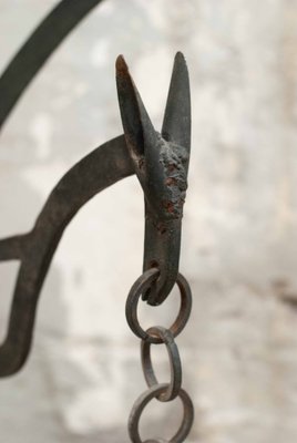 20th Century Wrought Iron Rustic Support Element with Chains, Spain-UJE-1384240