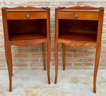 20th Marquetry Walnut Nightstands Tables with Drawer and Open Shelf, 1940, Set of 2-NOU-1438003