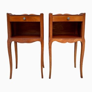 20th Marquetry Walnut Nightstands Tables with Drawer and Open Shelf, 1940, Set of 2-NOU-1438003