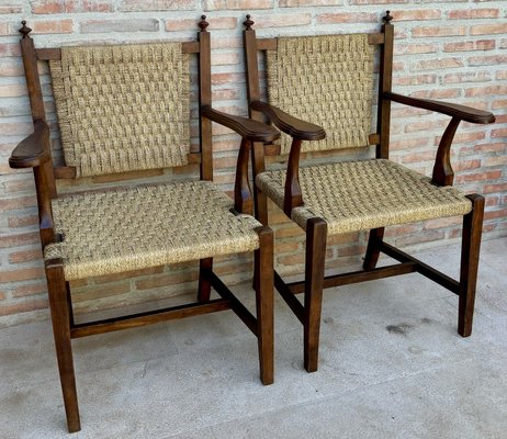 20th Spanish Walnut Armchairs with Backs and Caned Seats, 1940, Set of 2-NOU-2031604