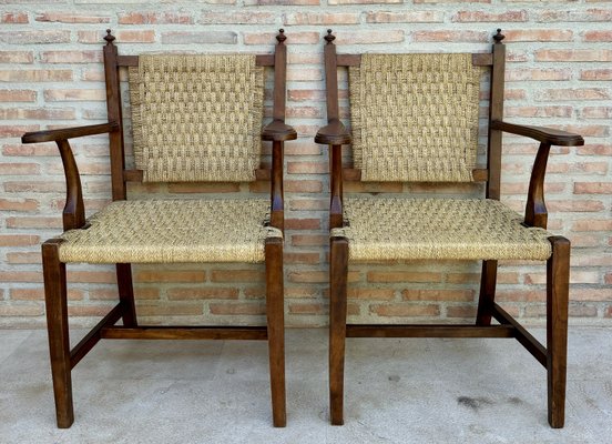 20th Spanish Walnut Armchairs with Backs and Caned Seats, 1940, Set of 2-NOU-2031604