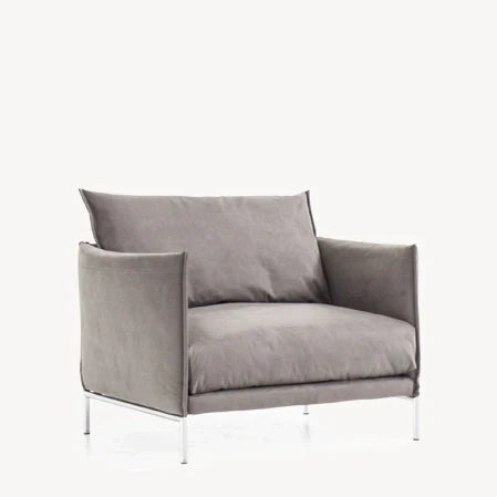 GENTRY - Fabric or leather armchair (Feet - Steel Chrome / Upholstery Material - Uniform Melange)