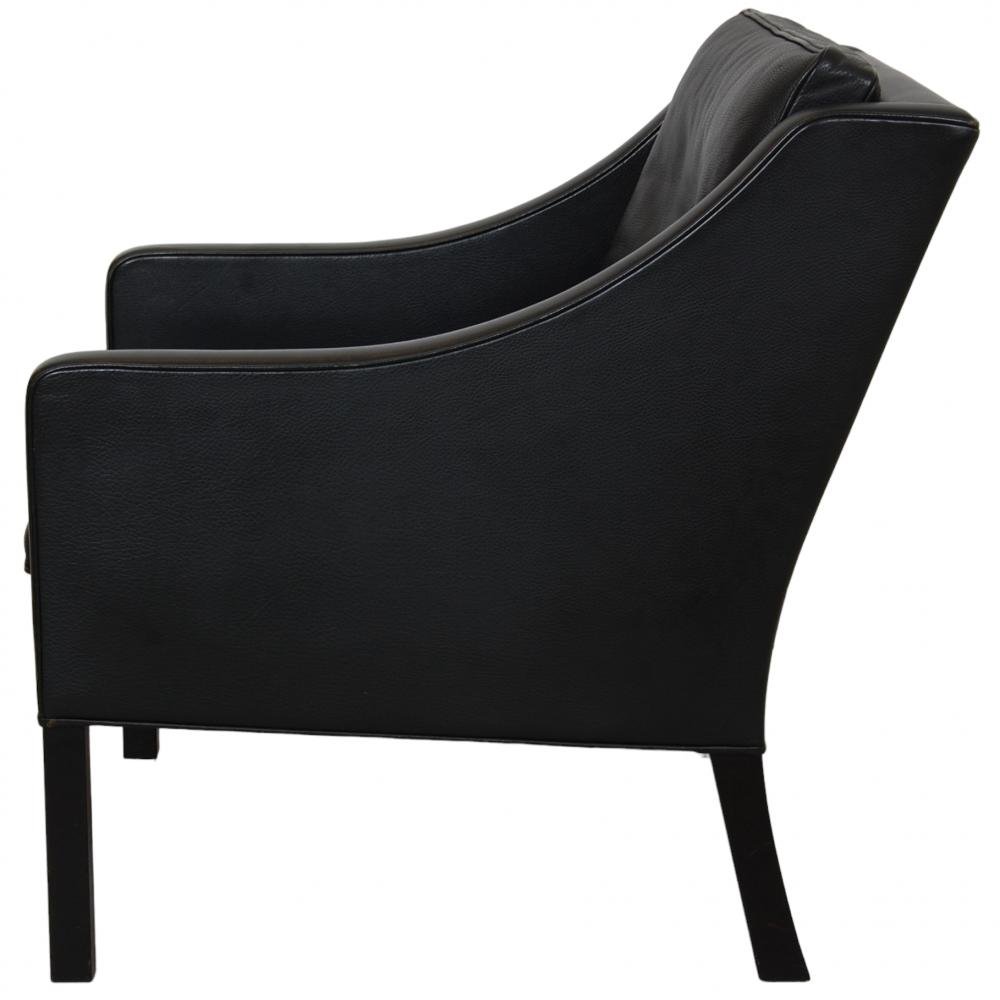 2207 Lounge Chair in Black Leather by Børge Mogensen for Fredericia, 1990s