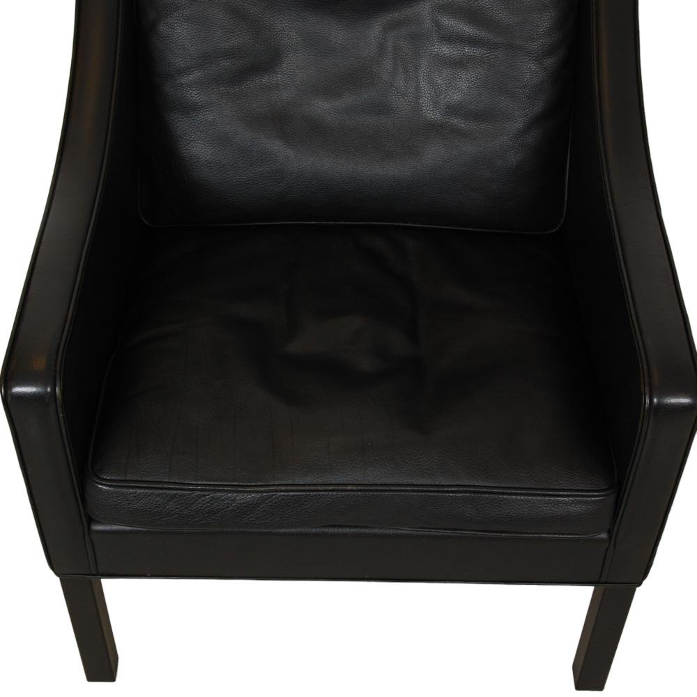 2207 Lounge Chair in Black Leather by Børge Mogensen for Fredericia, 1990s