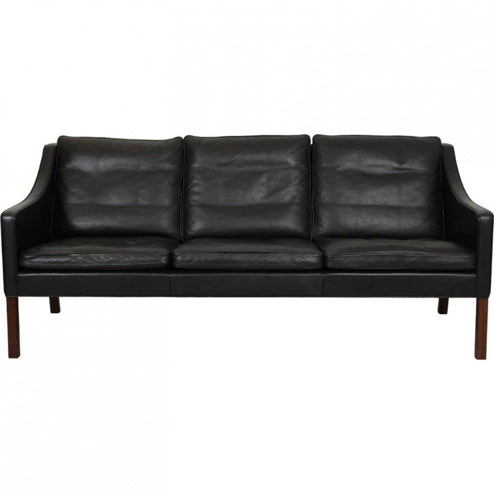 2209 3 Seater Sofa in Black Leather from Børge Mogensen, 1990s