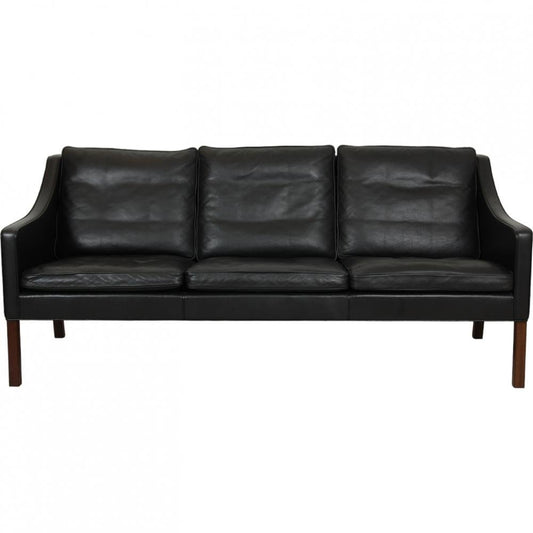 2209 3 Seater Sofa in Black Leather from Børge Mogensen, 1990s