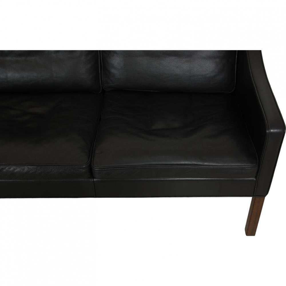 2209 3 Seater Sofa in Black Leather from Børge Mogensen, 1990s