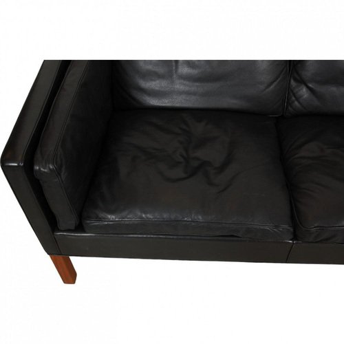 2213 Three-Seater Sofa in Black Leather by Børge Mogensen, 1990s