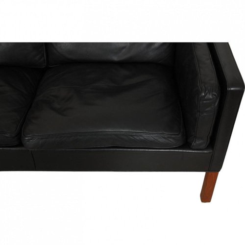 2213 Three-Seater Sofa in Black Leather by Børge Mogensen, 1990s