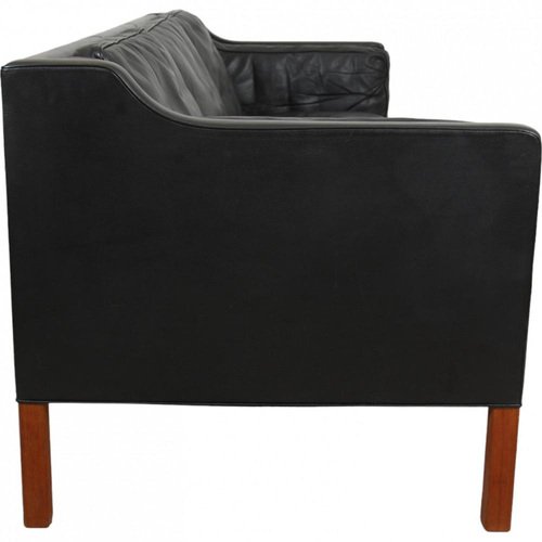 2213 Three-Seater Sofa in Black Leather by Børge Mogensen, 1990s