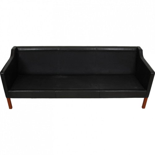 2213 Three-Seater Sofa in Black Leather by Børge Mogensen, 1990s