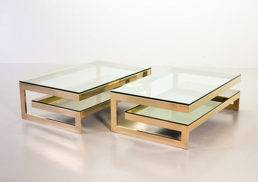 23-Carat Gold-Plated Coffee Table With Glass Top from Belgo Chrom / Dewulf Selection, 1970s