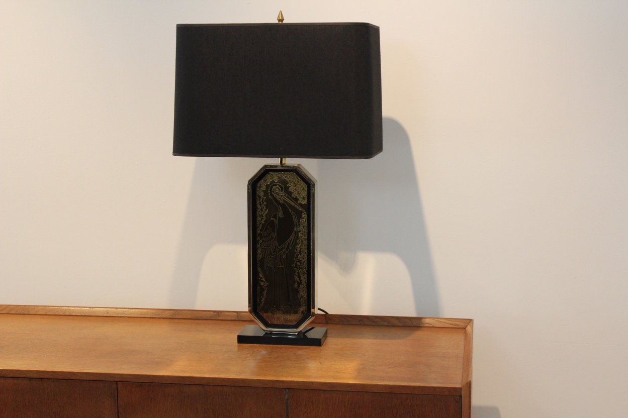 23 ct Goldplated Handmade Etched Table Lamp by Georges Mathias for M2000 Design, 1970s