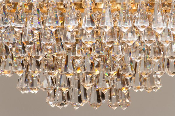 24-Carat Gold-Plated and Faceted Crystal Chandelier by Rejmyre, Sweden, 1960s-JE-987185