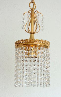 24 Carat Gold-Plated Brass Lead Crystal Chandelier from Sölken Leuchten, 1960s-NGU-2014837