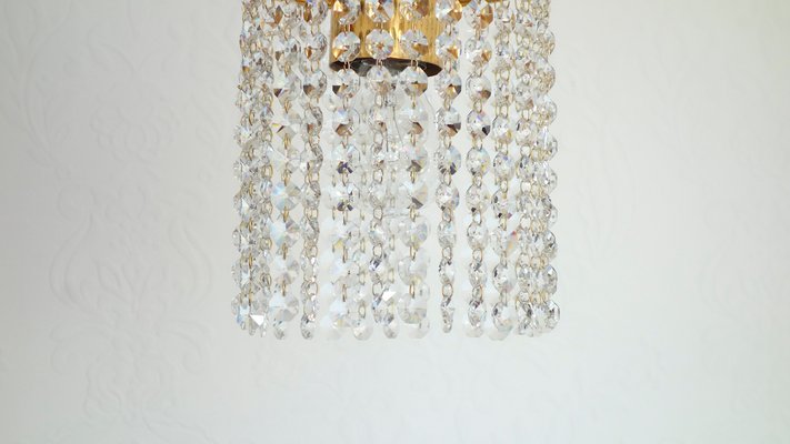 24 Carat Gold-Plated Brass Lead Crystal Chandelier from Sölken Leuchten, 1960s-NGU-2014837