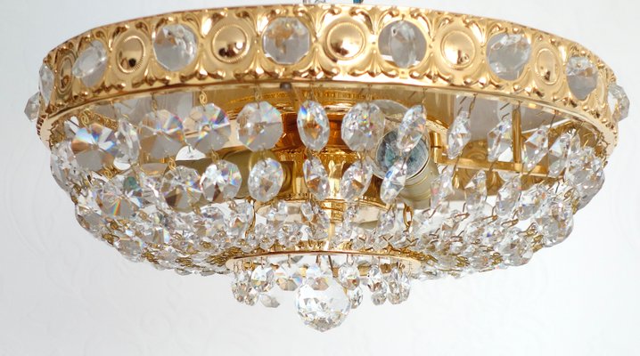 24 Carat Gold-Plated Brass & Lead Crystal Chandelier from Sölken Leuchten-NGU-2014838