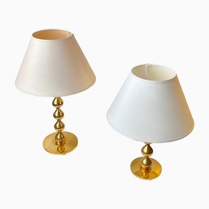 24 Carat Gold Plated Teardrop Table Lamps by Hugo Asmussen, Denmark, 1970s, Set of 2-LCR-1315096