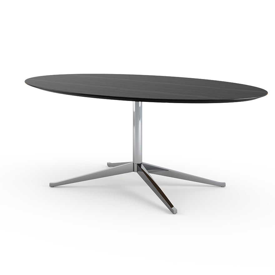 Florence Knoll Table Desk - Oval Wood veneer writing desk 198x121 by Knoll #Polished Chrome / Wood | Ebonised Oak