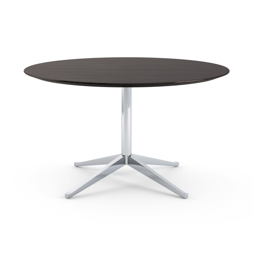 Florence Knoll Table Desk - Round Wood veneer writing desk Ø137 by Knoll #Polished Chrome / Wood | Ebonised Oak