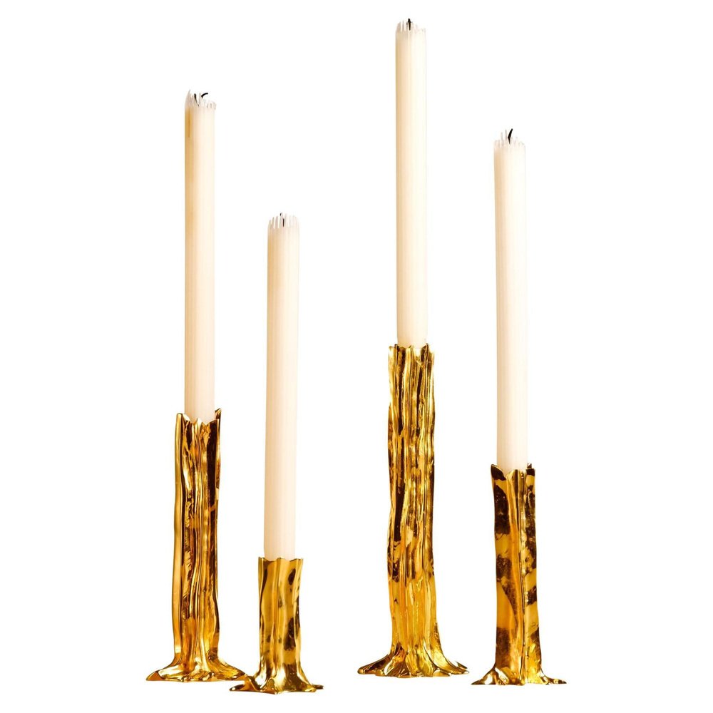 24K Gold Arbor Candlesticks by Studio Palatin, Set of 4