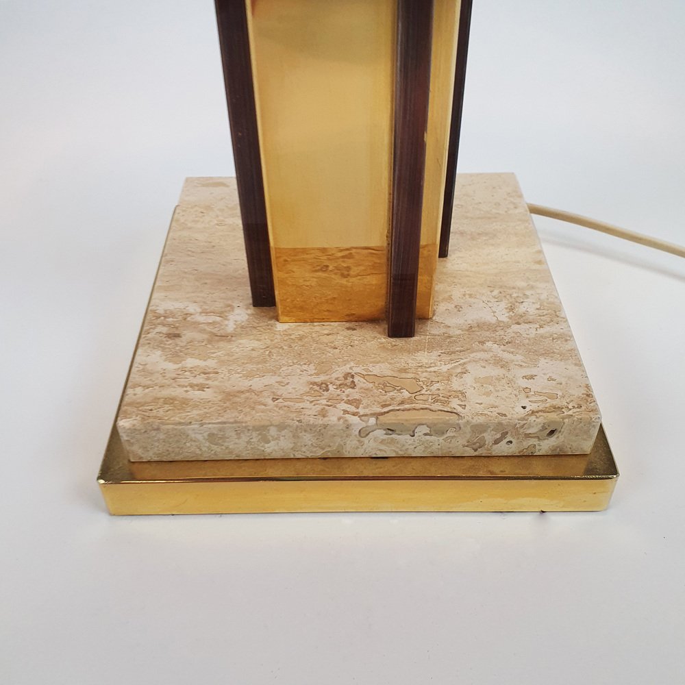 24KT Gold-Plated & Travertine Table Lamp, 1970s