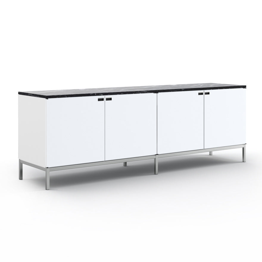 Florence Knoll™ Credenza 4 Position - Wooden Sideboard With Doors by Knoll #Lacquered | White/Marble | Nero Marquina