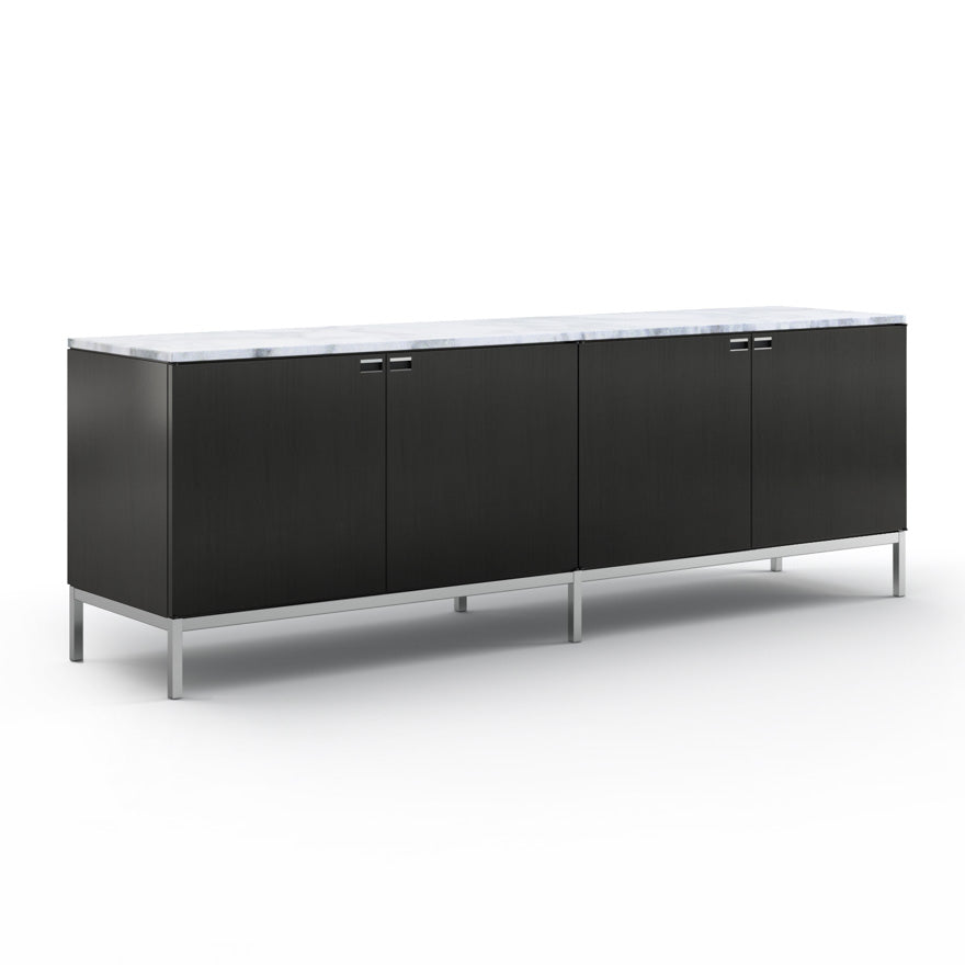 Florence Knoll™ Credenza 4 Position - Wooden Sideboard With Doors by Knoll #Wood | Ebonized Oak/Marble | Arabescato