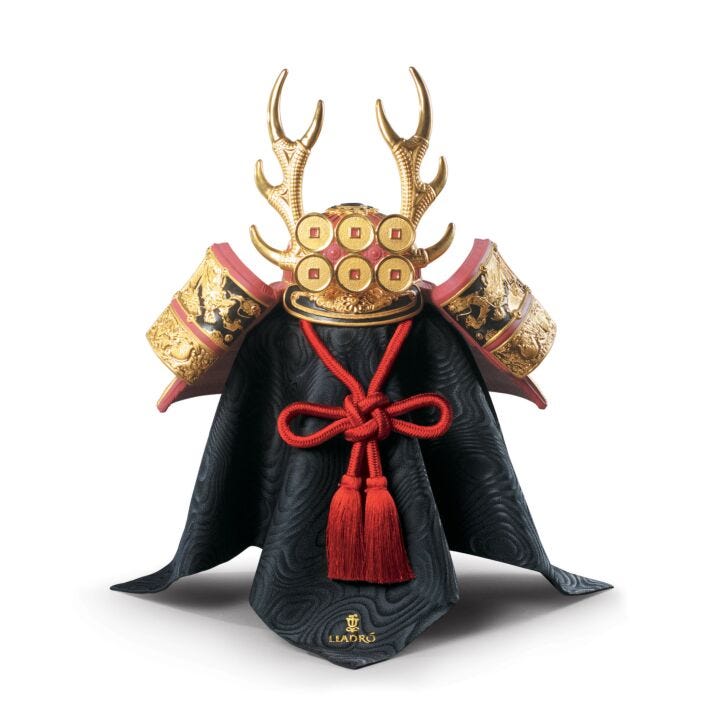 Red Samurai Helmet Figurine by Lladró #Golden Lustre