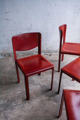 2oth Century Matteo Grassi Red Leather Dining Chairs, Set of 6-PDG-2008901