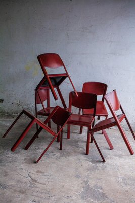 2oth Century Matteo Grassi Red Leather Dining Chairs, Set of 6-PDG-2008901