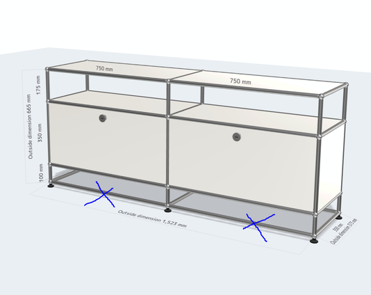 2x3 module (2 drop down doors with legs) [W(750+750)XD350XH(100+350+175)]