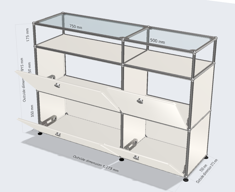 2x3 module(4 drop down doors & top glass panel & 2nd floor without back panel ) [W(750+500)XD350XH(350+350+175)]