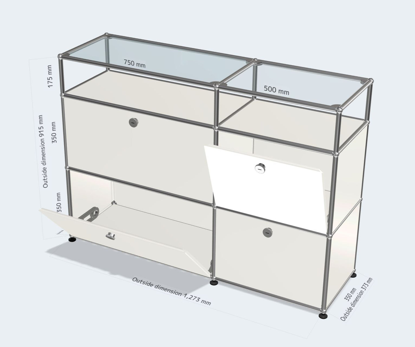2x3 module(4 drop down doors & top glass panel) [W(750+500)XD350XH(350+350+175)]