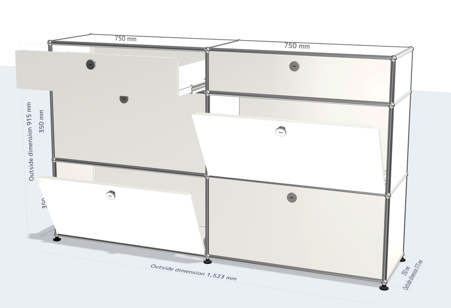 2x3 module (bottom 4 drop down doors & top 2 drawer with metal box) [W(750+750)XD350XH(350+350+175)]