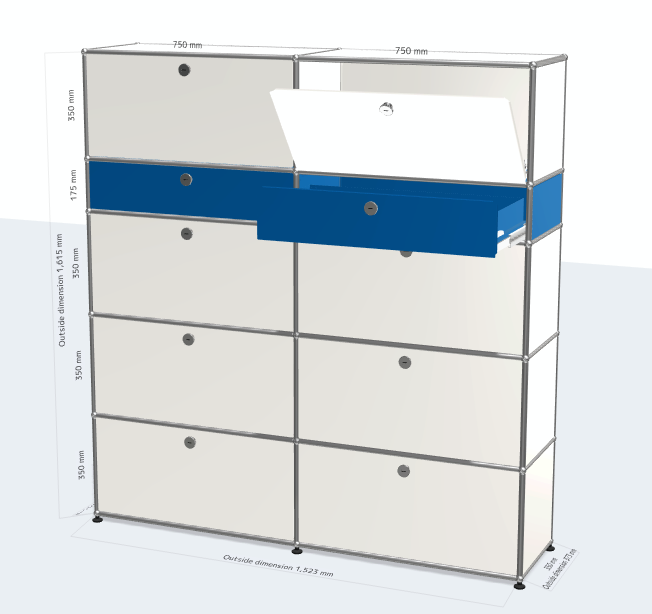 2x5 Module (2 extension doors with metal box & 8 drop down doors & Pure white & Gentian blue color) [W(750+750)XD350XH(350+350+350+175+350)]