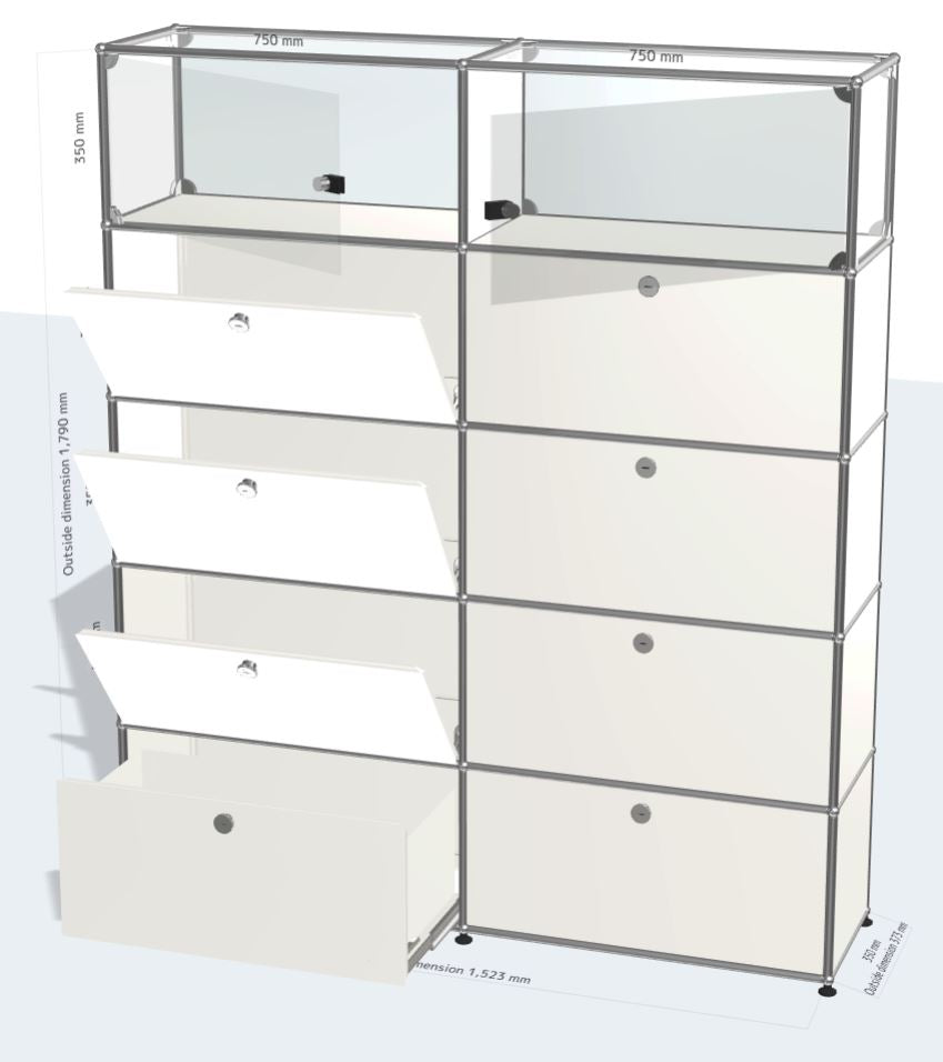 2x5 Module (bottom 2 drawer & 6 drop down doors & 2 glass panel and doors) [W(750+750)XD350XH(350+350+350+350+350)]