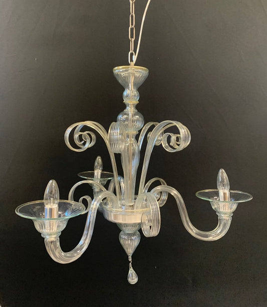 3-Arm Glass Chandelier, 1980s