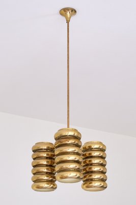 3-Arm Pendant Light in Brass by Kai Ruokonen for Lynx, Finland, Early 1970s-FMT-1394831