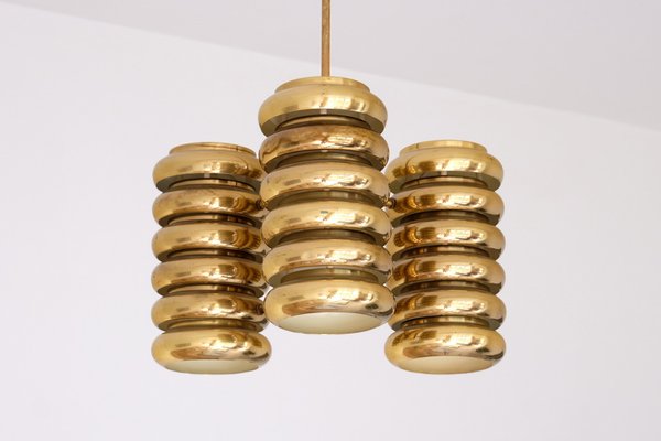 3-Arm Pendant Light in Brass by Kai Ruokonen for Lynx, Finland, Early 1970s-FMT-1394831