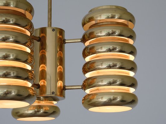 3-Arm Pendant Light in Brass by Kai Ruokonen for Lynx, Finland, Early 1970s-FMT-1394831