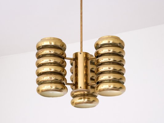 3-Arm Pendant Light in Brass by Kai Ruokonen for Lynx, Finland, Early 1970s-FMT-1394831