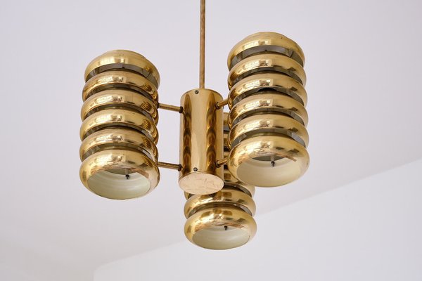 3-Arm Pendant Light in Brass by Kai Ruokonen for Lynx, Finland, Early 1970s-FMT-1394831