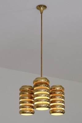 3-Arm Pendant Light in Brass by Kai Ruokonen for Lynx, Finland, Early 1970s-FMT-1394831