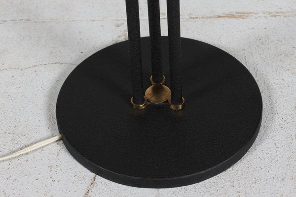 3-Armed Floor Lamp in Brass and Black Lacquered Metal in the Style of Josef Frank, 1950s-QQ-1763190