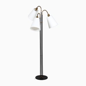 3-Armed Floor Lamp in Brass and Black Lacquered Metal in the Style of Josef Frank, 1950s-QQ-1763190