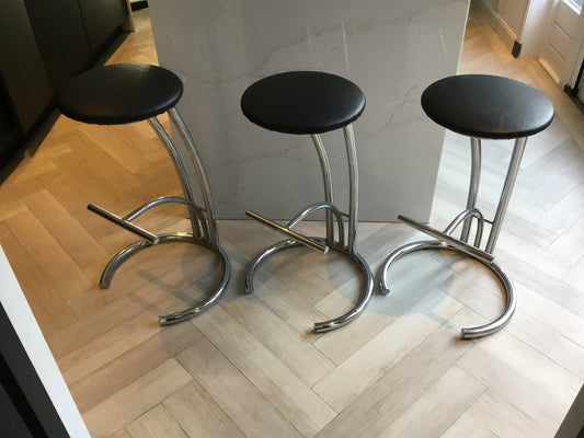 3 Bar Stools in Chrome Metal, Set of 3