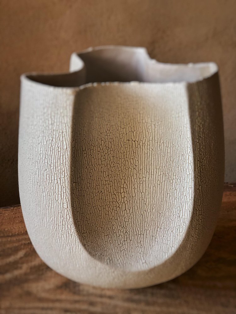 3 Facetted Vase with White Crackle Glaze by Sophie Vaidie