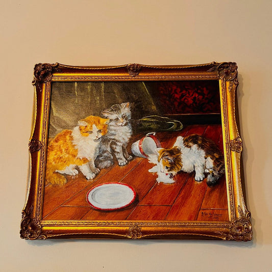 3 Kittens, Oil on Canvas, Framed