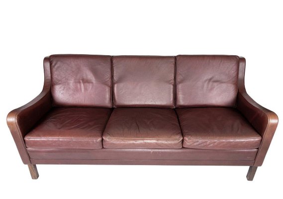 3-Seat Sofa with Red Brown Leather from Stouby Furniture, 1960s-UY-884654